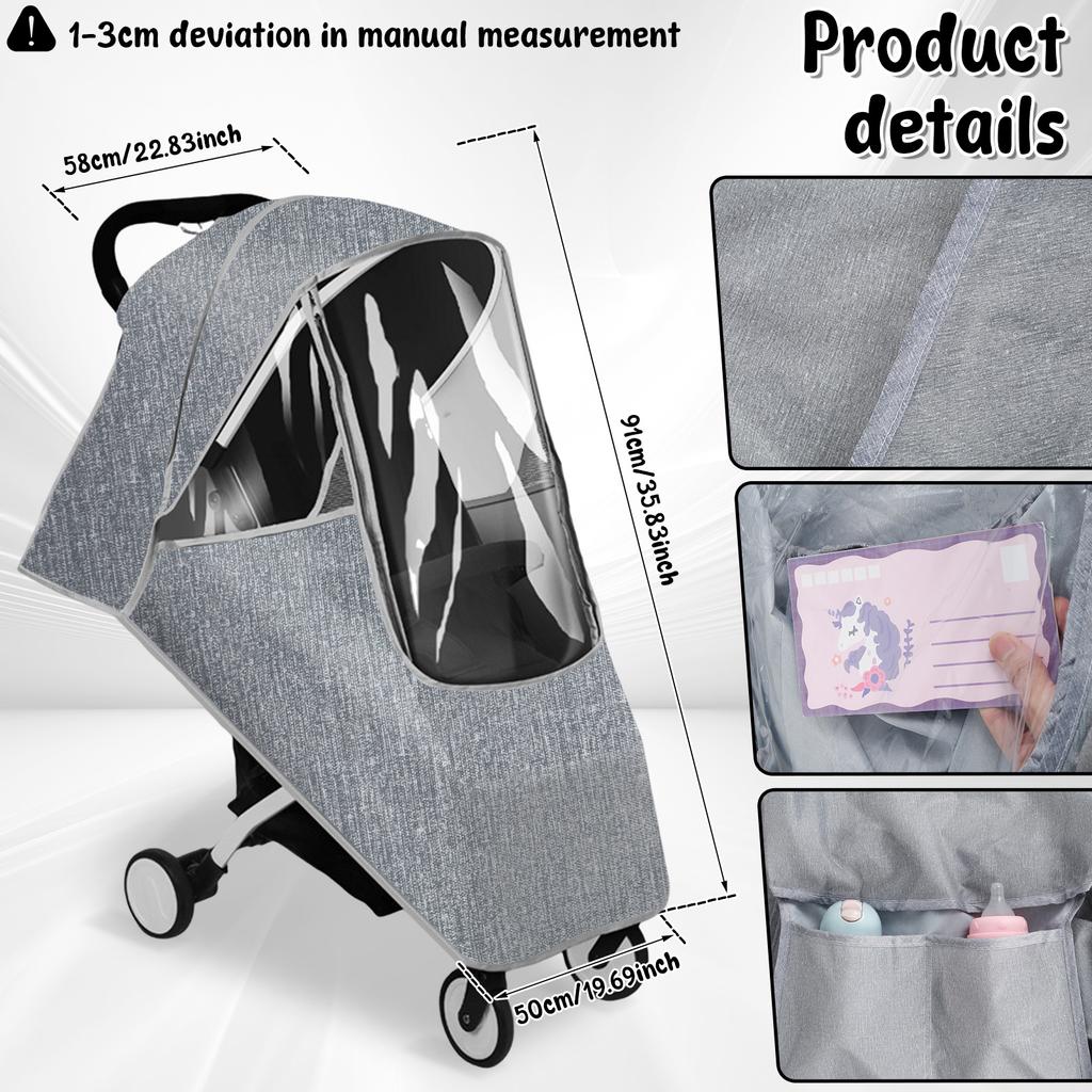 Stroller Rain Cover EVA Waterproof Rain Cover Baby Stroller Accessory With Vent Holes Double Zipper Closure Clear Stroller Cover
