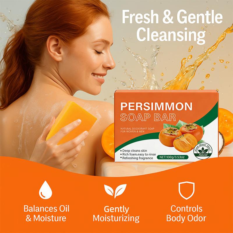 1 Pezzo Sapone Deodorante Fatto a Mano al Cachi Olio Detergente Viso Corpo Controllo Sebo Idratazione Ringiovanimento Pelle