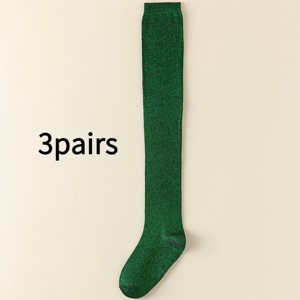 

3 Pairs Shiny Glitter Over Knee High Socks Women Gold Silver Long Socks Ladies Thin Fashion Cool Stockings Women One Size