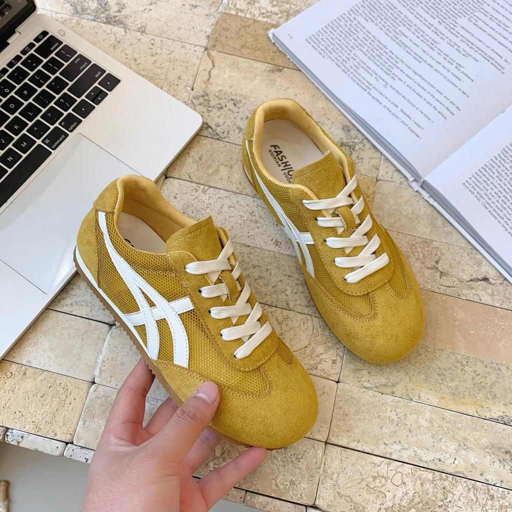 Leather Mesh Forrest Gump Shoes Women's 2025 Spring and Summer New Round Head Breathable Thick Sole Versatile Jogging Casual Sports Shoes Tide