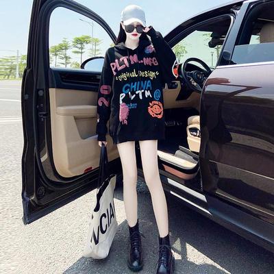 Women's Spring And Autumn Hooded Sweater Thickened Top Loose Pullover Letter Coat