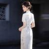 White cheongsam, new women's summer new Chinese-style improved young dress, daily wear, plain and elegant magnolia polyester