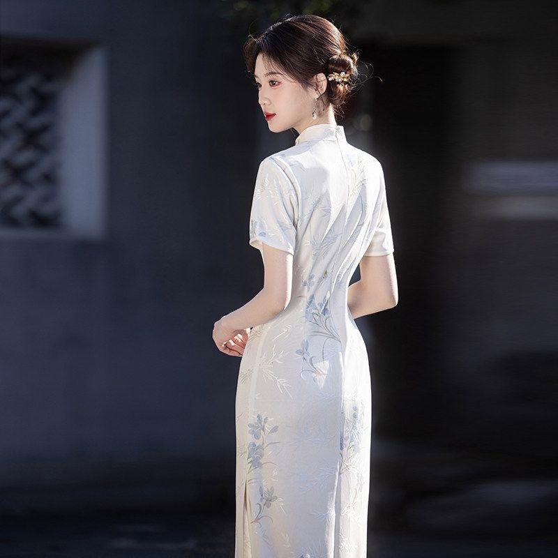 White cheongsam, new women's summer new Chinese-style improved young dress, daily wear, plain and elegant magnolia polyester