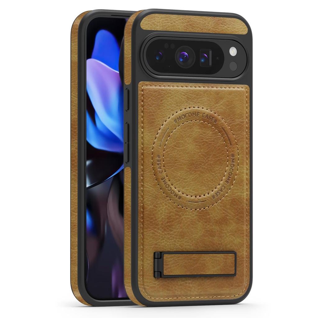 For Google Pixel 10 Pro XL Case Compatible with MagSafe Kickstand Leather Phone Back Cover