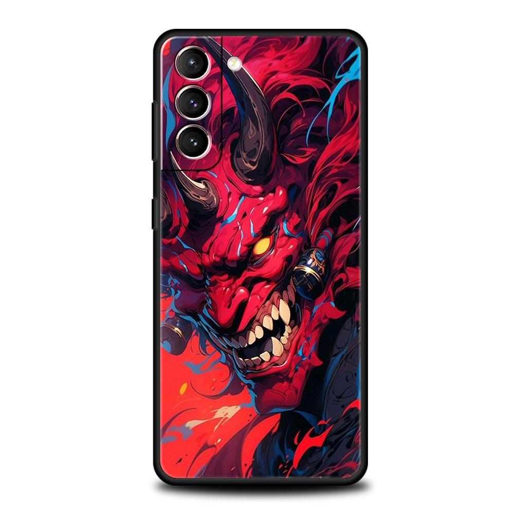 Japan Samurai Oni Mask Phone Case For Samsung Galaxy S26 Ultra S25 Plus S24 FE S23 S22 5G S21 S20 Cover Black Soft