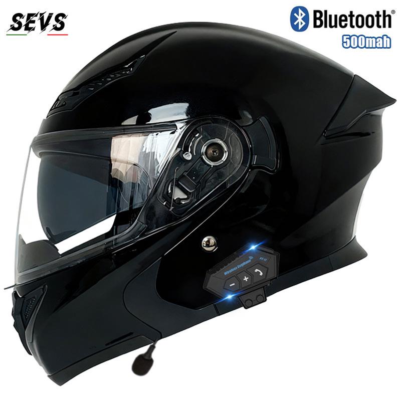 All-Season Universal Flip-up Motorcycle Helmet with Double Visor and Bluetooth Earbuds for Men and Women