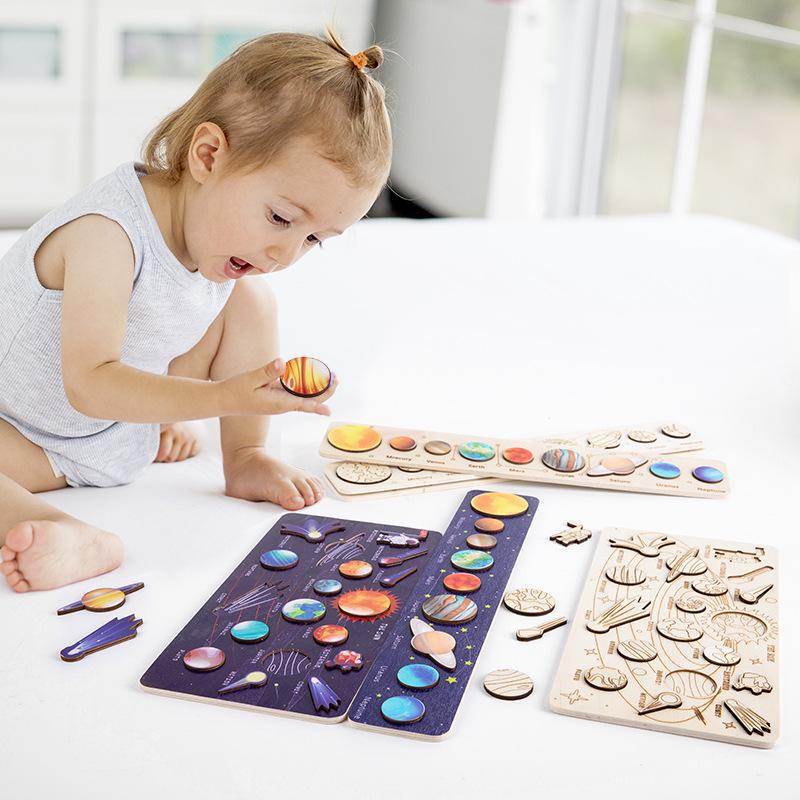 Quebra-cabeça de madeira do sistema solar: Brinquedo de educação infantil para a cognição do planeta