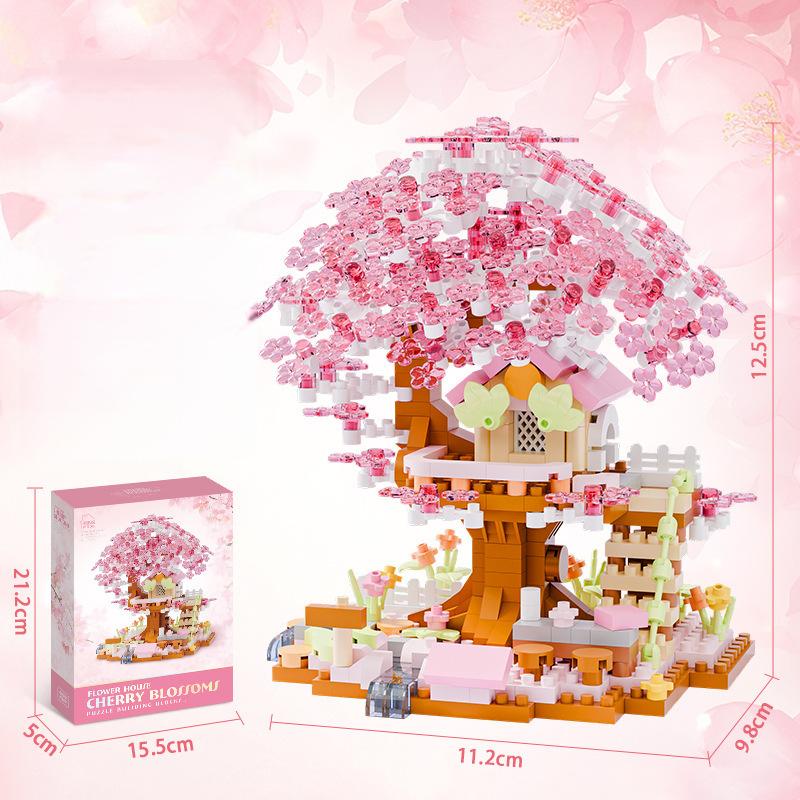 Four Seasons Cherry Tree House Building Blocks Simulation Street View Building Blocks Children's Educational Toys