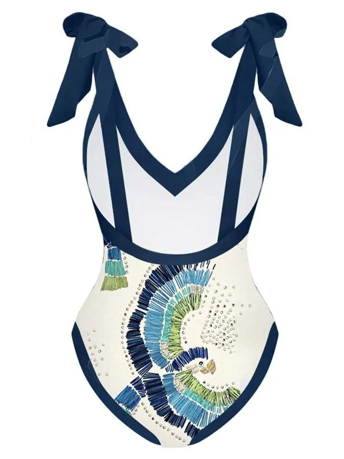 Traje de baño estampado de moda para mujer Control de abdomen con cordones Cobertura Set de traje de baño de dos piezas Adelgazante Protección solar Tankini Traje de baño