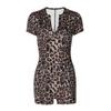 Women's Leopard Print Bodysuits Sexy V-Neck Short Sleeve Fitness Sports Short Jumpsuits One Piece Overalls Summer Fashion