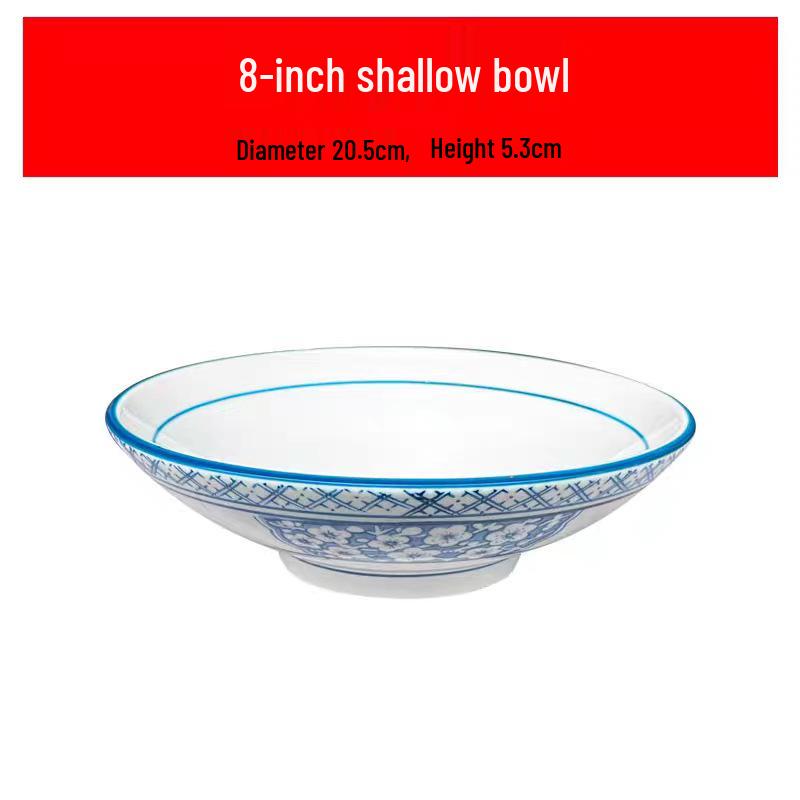 Ceramic Retro Blue & White Shallow Bowl for Noodles, Salad, Fruit, or Liangpi.