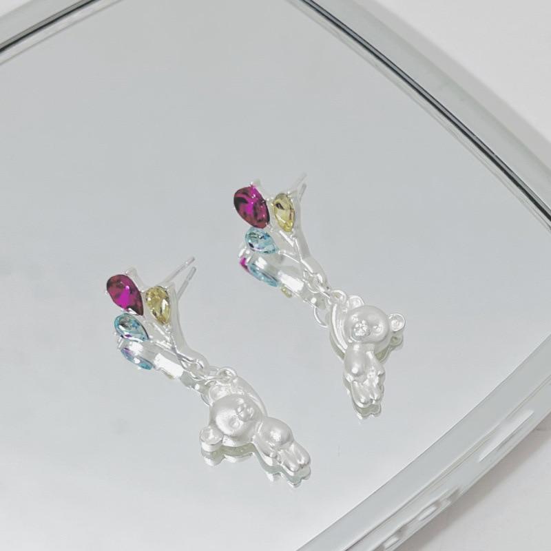 Pinkdudu Fashion Multicolor Rhinestone Balloon Bear Drop Earrings Creative Sweet Cute Animal Earring for Women Jewelry PD1462