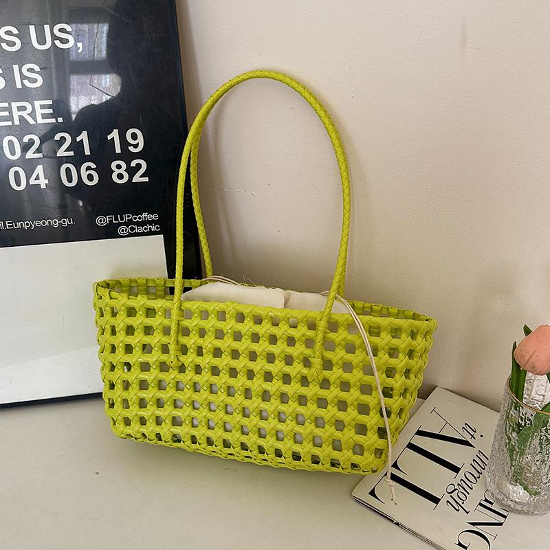 

Woven Style Underarm Shoulder Basket Bag Set For Women 2-IN-1 PVC Hollow-out Pure Color Summer Beach Tote Bags 2026 New Handbags 36x16x12cm