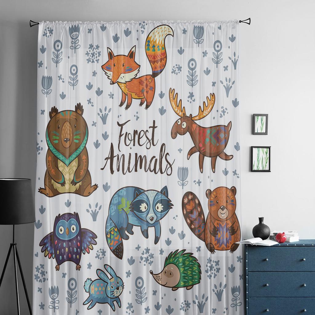 Animale Volpe Procione Gufo Tenda Trasparente Per Camera Da Letto Tenda Tulle Voile Per Cucina Soggiorno Decorazione Trattamento Finestra