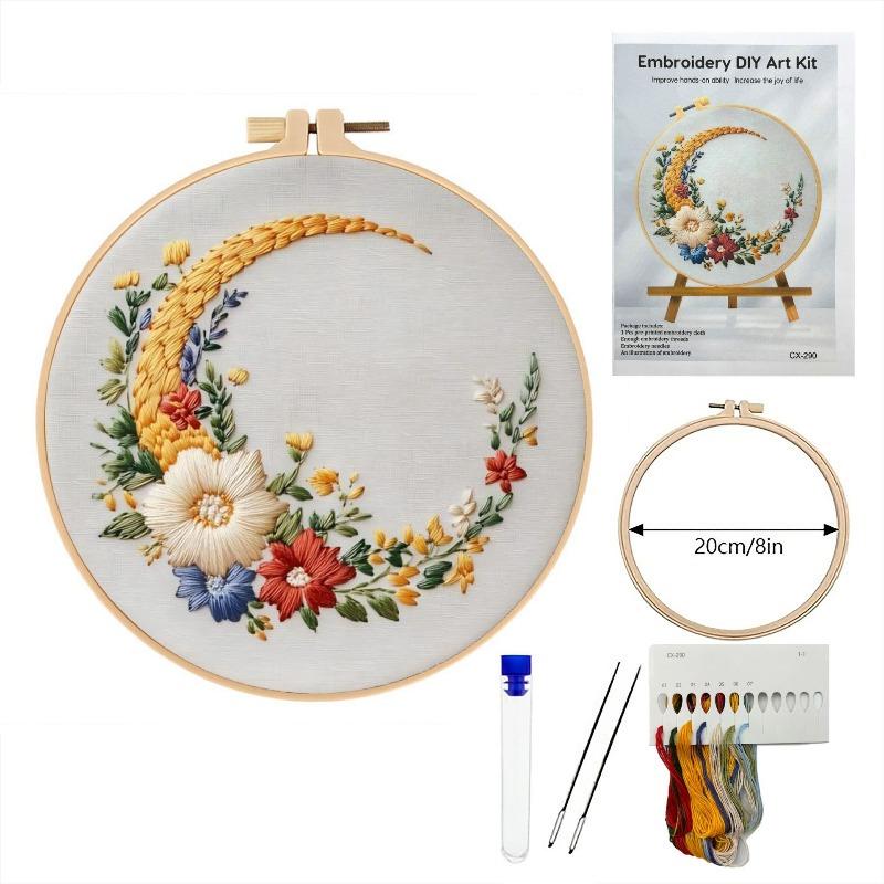 Starry Moon Embroidery KIT- Cross Stitch Kit DIY Needlepoint Including Cloth with Pattern, Hoop, Needles Instruction and Threads