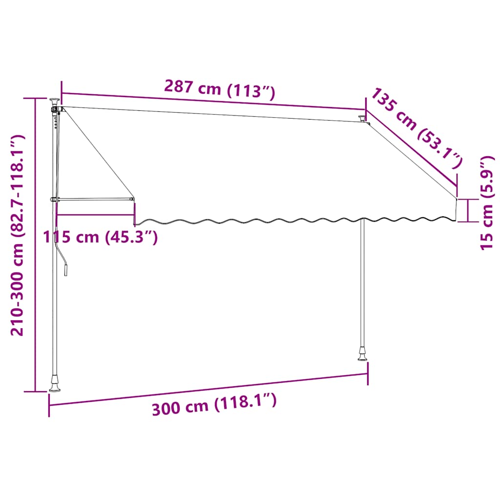 Vidaxl Ręcznie Zwijana Markiza Z Led, 300 Cm, Żółto-Niebieska