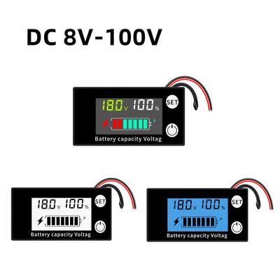 Indicador de capacidade de bateria DC 8V-100V 12V 24V 48V Chumbo ácido lítio LiFePO4 Medidor de voltagem testador com alarme de temperatura