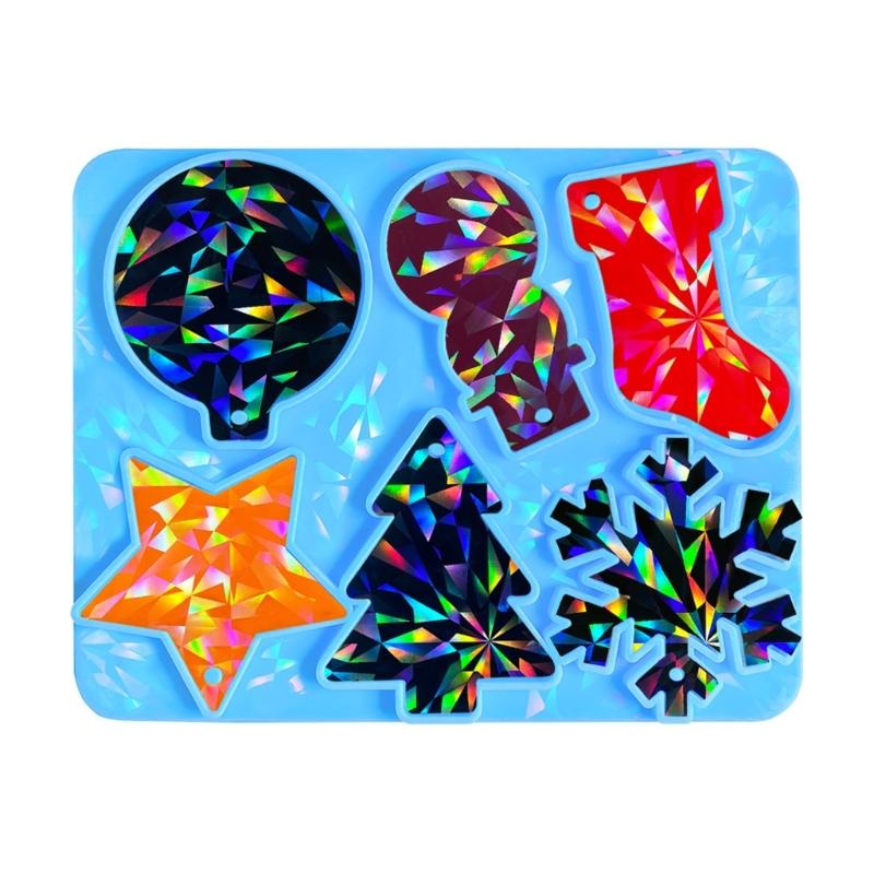 Holographic Christmas Silicone Mold for DIY Ornaments Snowman Resin Mold Christmas Tree Snowflake Pendant Epoxy Molds