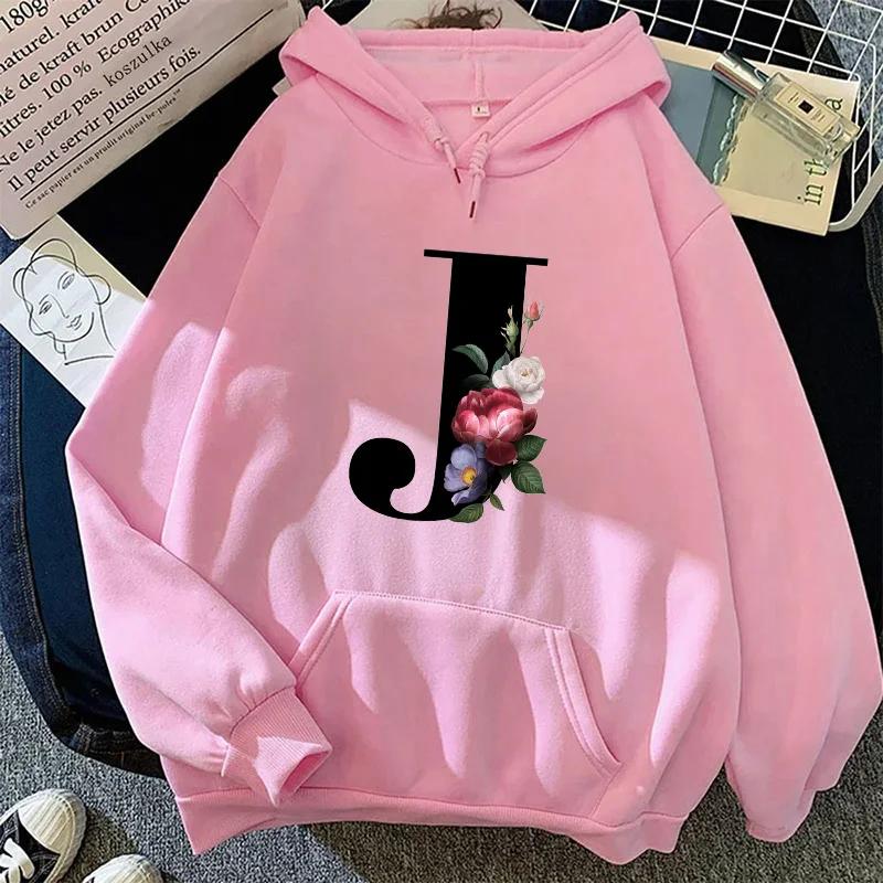 Autumn Winter Womens Hoodies Casual Letters A-Z Printing Sweatshirts Sportswear Outdoors Sports Jogging Woman Clothing New Tops