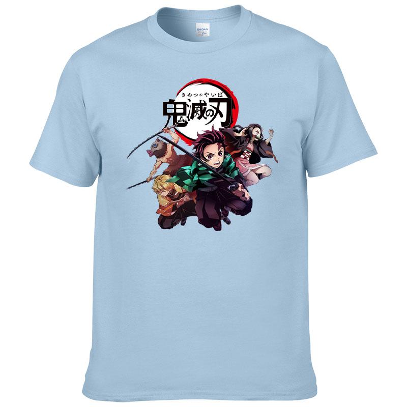 Printed Demon Slayer Kimetsu No Yaiba T-shirt Men's Harajuku 100% Cotton Tee Short Sleeve T Shirt Summer Clothes Homme Tops F171