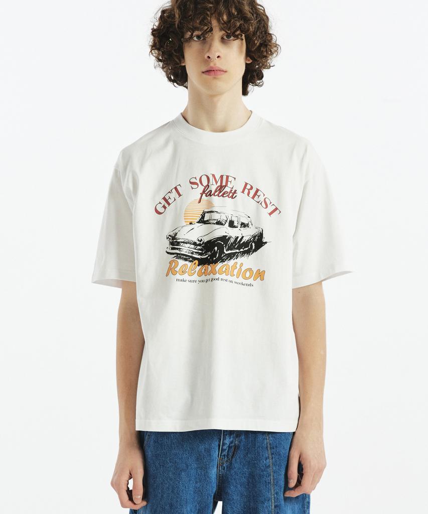 FALLETT Old Car Short Sleeve T-Shirt White