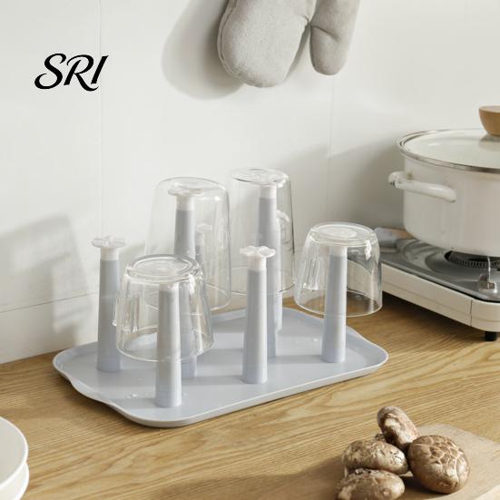 Cup Drying Rack for 6 Cups 6-Slot Plastic with Drip Tray Space-Saving Holder Countertop Organizer Mugs Glasses BPA-Free Kitchen Storage
