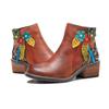 Johnature Genuine Leather Retro Shoes Women Short Boots Round Toe Patchwork Handmade Ankle Boots