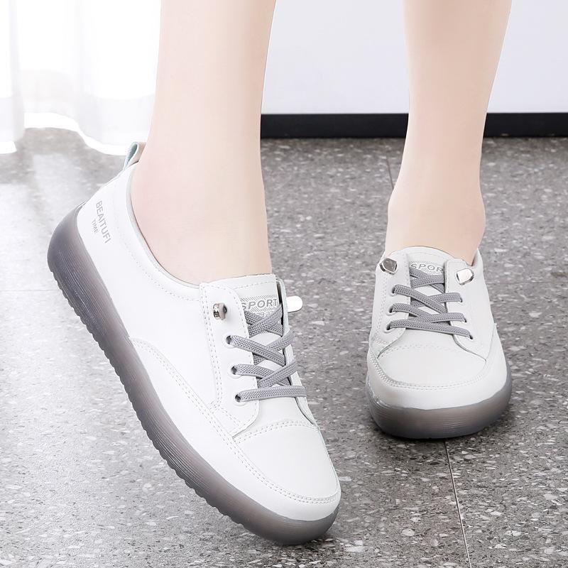 Loafers Ladies Large Size Spring Lace-up White Shoes Women Fashion Casual Soft Sole Flat Shoes Women