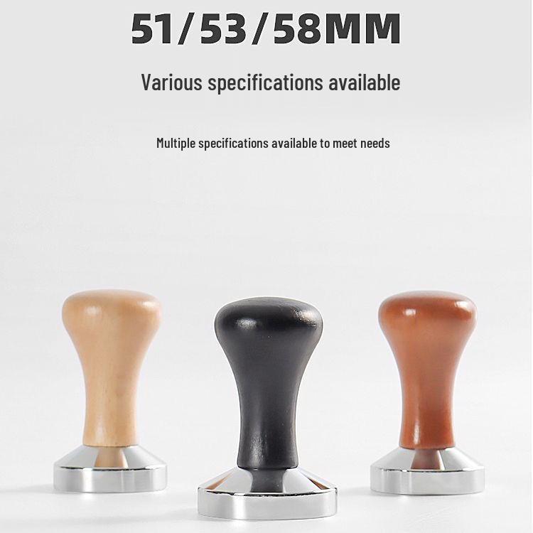 Solid Wood Coffee Tamper Set (51/53/58mm) for Italian Coffee Machines - Includes Tamper and Distribution Hammer.