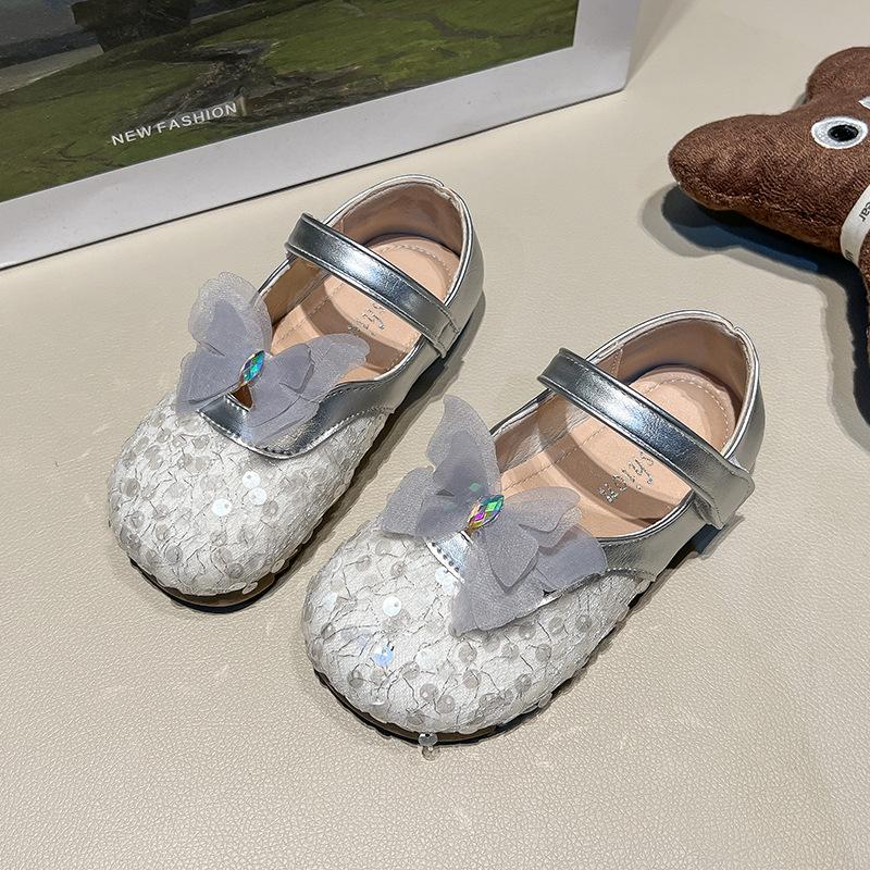 Kids Girls Sequin Butterfly Decor Mary Jane Shoes 23 серебряный
