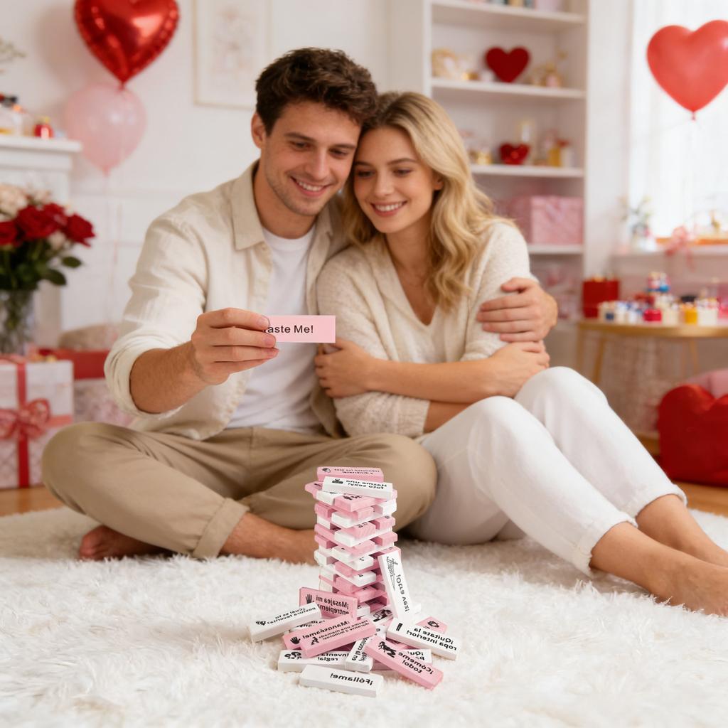 48-teiliges Dating-Nachtspiel, Tumbling Tower-Spiel, Stapelturm-Spiele aus Holz für Paare, Paaraktivitäten und Ideen für Dating-Nächte