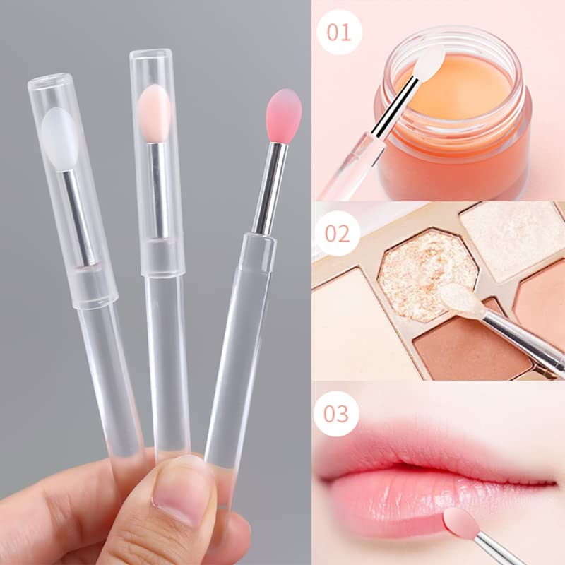 Soft Silicone Lipstick Brush 3-Piece Set: Lip Balm, Lipstick, Eyeshadow Brush, Makeup Brush - Multifunctional