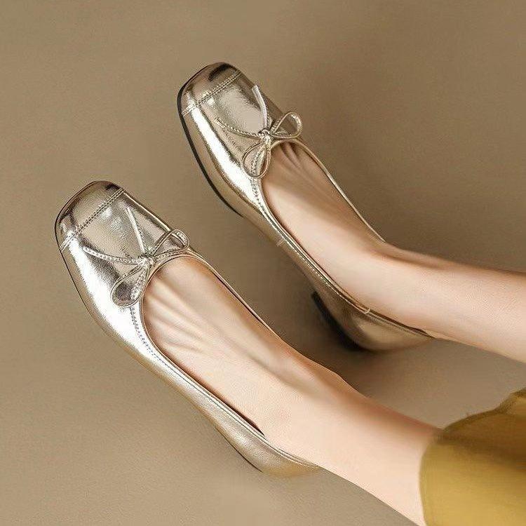 

2025 autumn non-slip one-pedal single shoes women s new leather soft-soled beanie shoes silver retro flat-soled grandma shoes 40