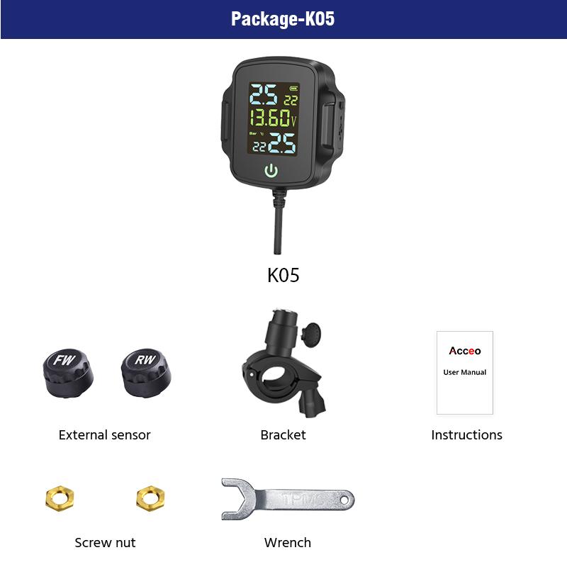 E-ACE Motorcycle TPMS Tire Pressure Monitoring System Temperature Alarm LCD Colorful Display Moto Tyre Alarm Systems
