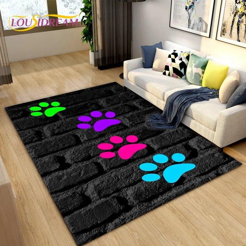 3D Pets Footprint Sole Series Area Rug Large,Carpet Rug for Living Room Bedroom Sofa Doormat Decoration,kids Non-slip Floor Mat
