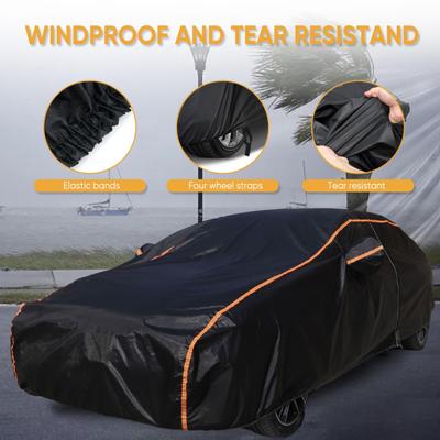 Car Cover with Reflective Strips Anti-UV Simple Installation Heavy Duty Outdoor Rain Sun Snow Dust Protection Full Exterior Cover
