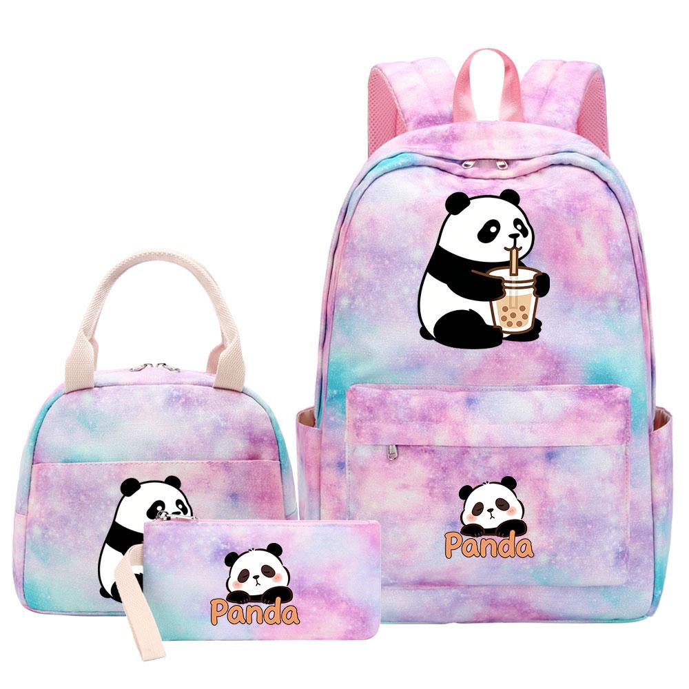 3-delige Tie Dye Panda Rugzak Set Kawaii Rugzak voor Naar School met Lunchtasje Etui, Reizen Dagrugzak voor Kinderen Meisjes