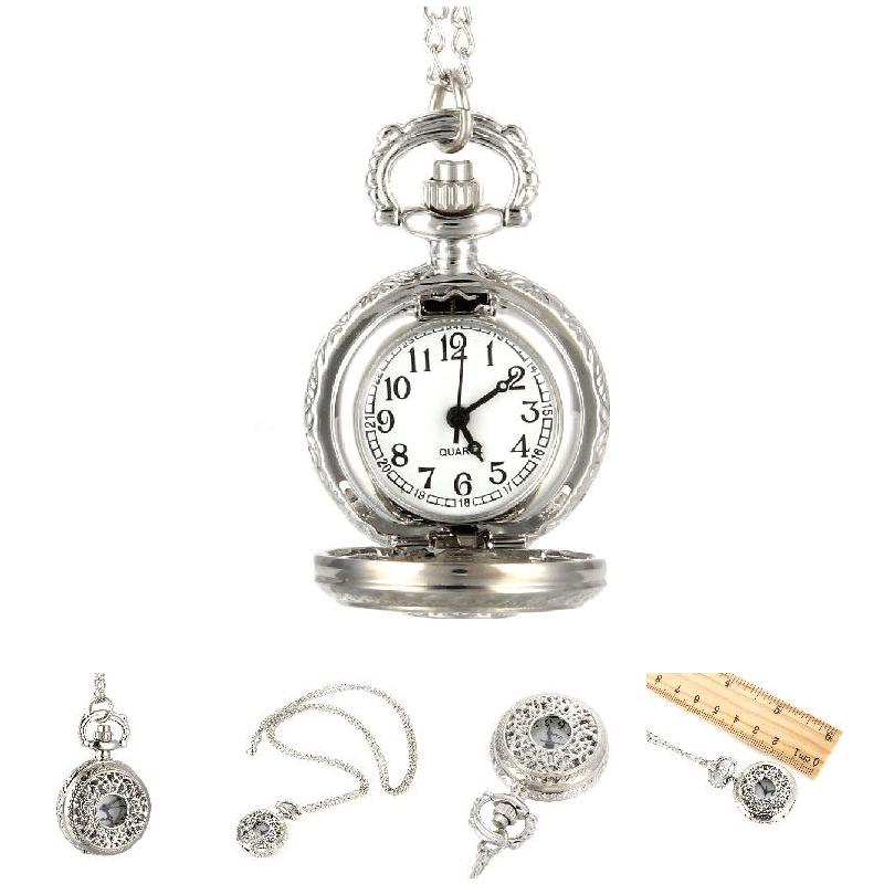 Fashionable Vintage Quartz Pocket Watch Alloy Hollow Out Flowers Chain Necklace Pendant Clock For Women Holiday Birthday Gifts