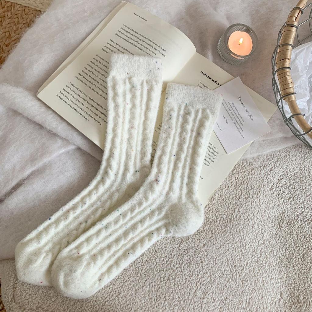 Australian Wool Autumn-winter Children's Powder Purple Cute Dopamine Color Mid-calf Socks, Warm Postpartum Socks, Thick Floor Socks