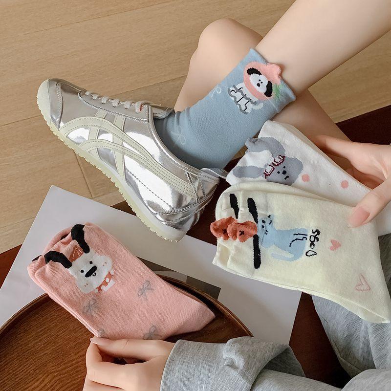 Women Socks Cartoon Cat Dog Japanese Kawaii Cute Middle Tube Socks Women Autumn and Winter Retro Long Socks