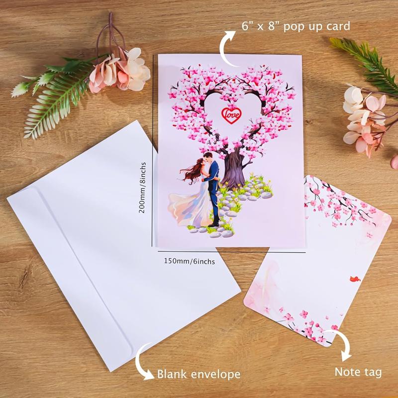 3D Love Tree Valentine'S Day Greeting Card With Envelope Romantic Paper Love Heart Tree Design For Wedding New Year Gift Card