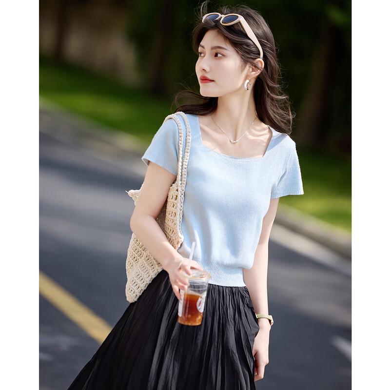 

Women s Square Neck Short Sleeve Knit Top S