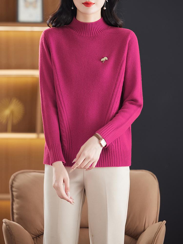 2024 Autumn/Winter Women's 100% Wool Loose Half-High Neck Knit Sweater
