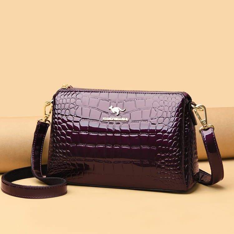 

Crocodile pattern glossy small square bag women s shoulder messenger bag фіолетовий
