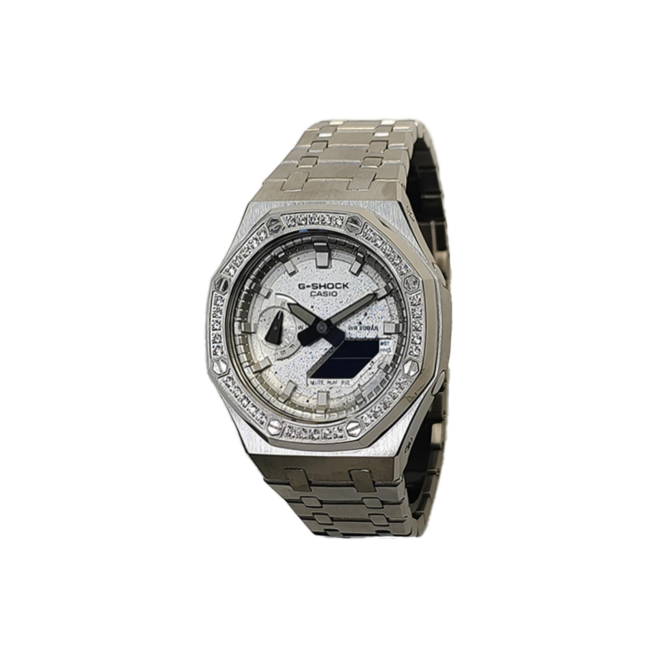 

CASIO Men Liquid Crystal,Analog Dual Display Series 45mm Silver Watch GA-2100-1A1(Watch3--) Regular Watch Box