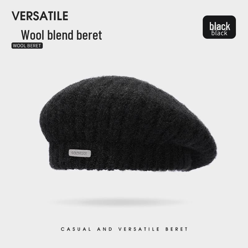 Damen Koreanischer Stil Vielseitige Strick-Baskenmütze - Winddicht, Ohrenschützend, Reine Baumwolle & Wolle