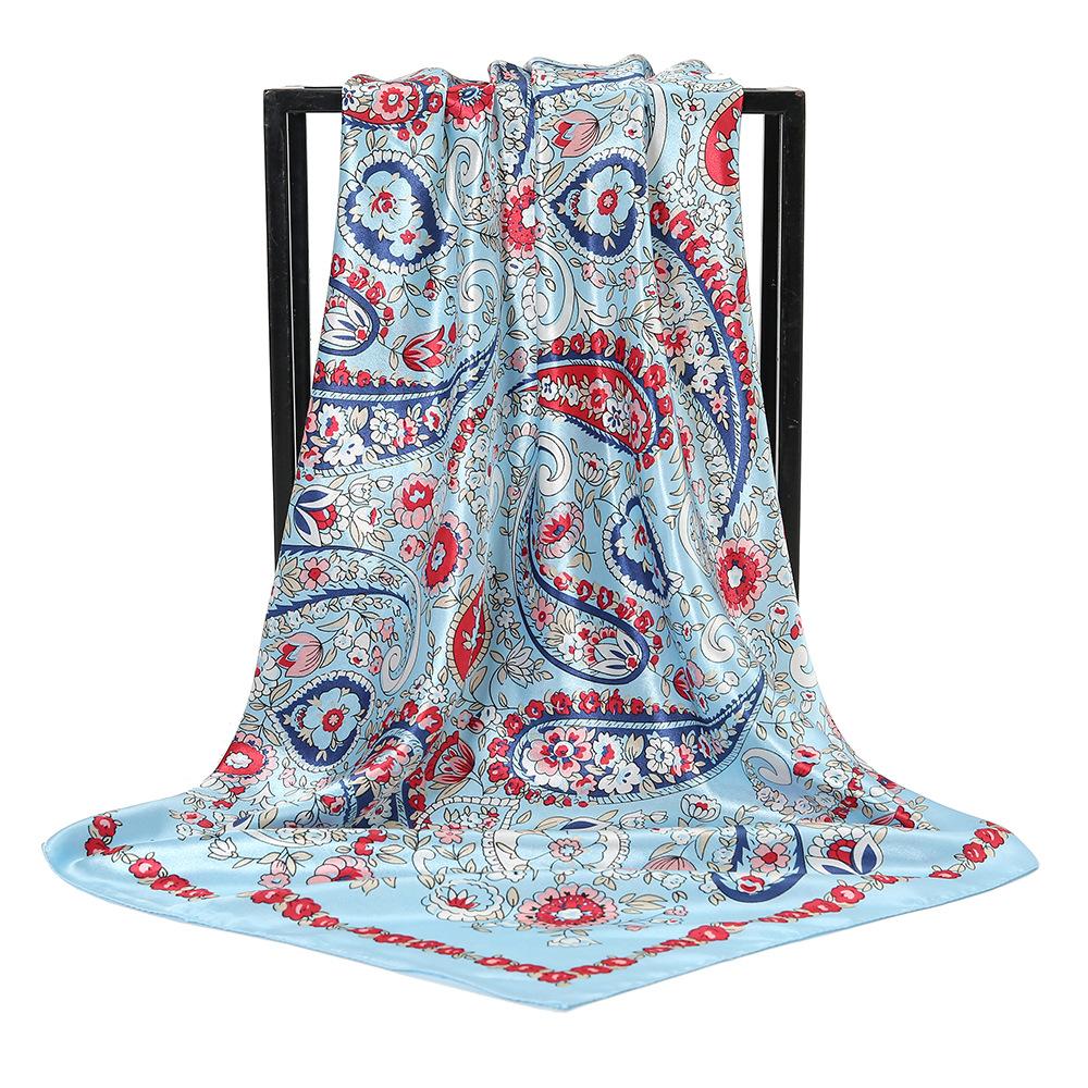 90*90CM Cashew Pattern Satin Square Scarf Fashionable Bohemian Style Hijab Shawl Elegant and Versatile Headscarf Scarf for Women