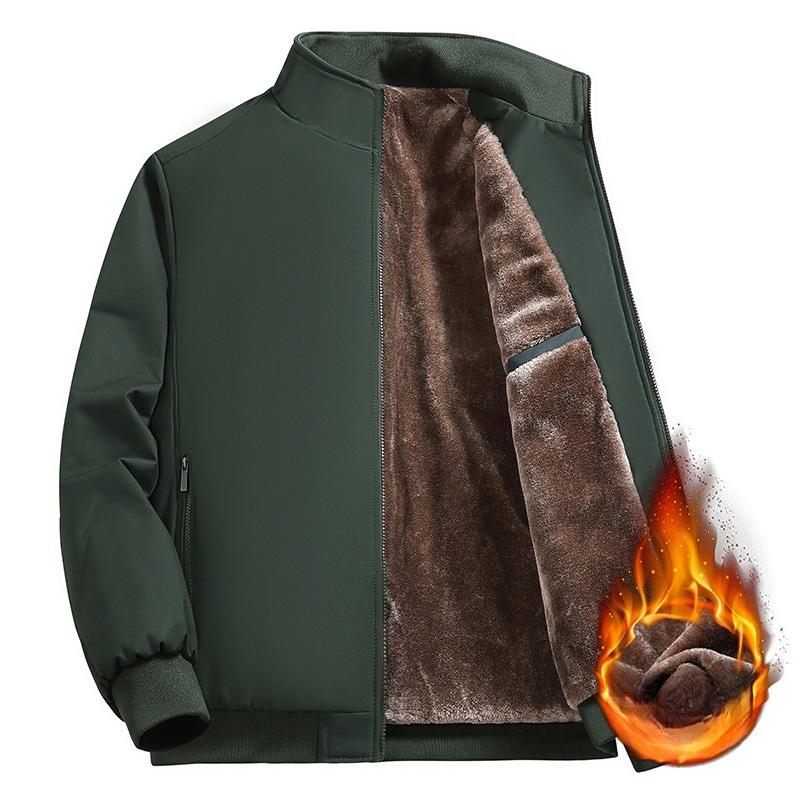 Men's Casual Plush Thick Jacket Winter Fleece Lined Warm Coat Stand Collar Zipper Pocket Parka Work Cargo Quilted Windproof Outwear Jackets for Men