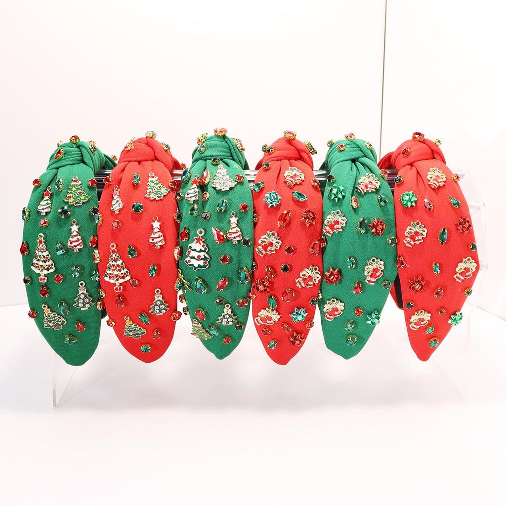 European-American Red Rhinestone Christmas Headband & Hair Clip