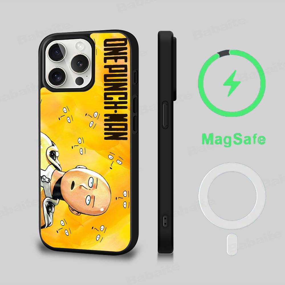 One P-Punch Man Saitama Phone Case Magnetic Case For IPhone 16 14 13 12 11 15 Pro Max Plus For Magsafe Wireless Charge Cover